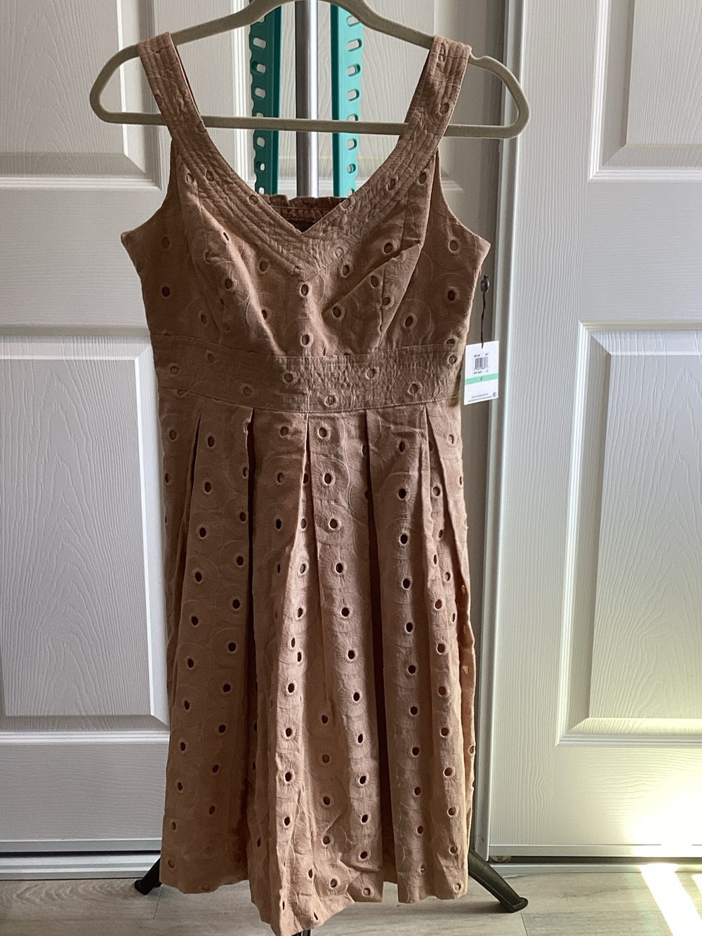 Muse Taupe Eyelet V-Neck Midi Dress